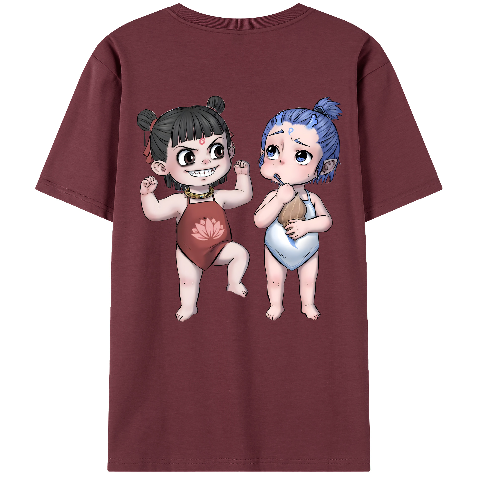 （画像用） Ne Zha 2 ナタ 魔童の大暴れ 綿100％半袖Tシャツ（背面プリント）